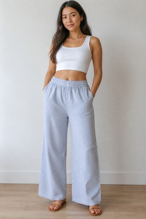 H&M Pants - H&M Blue White Striped Elastic Waist Pants
